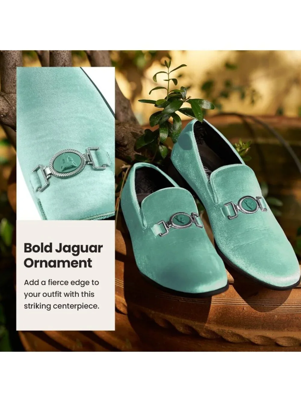 Amali Men's Mint Green Velvet Loafers Lion Head Buckle Slip On Tuxedo Shoes
